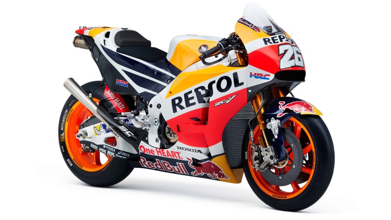 Крупный план мотоцикла с красно-бело-синим дизайном (команда repsol honda, repsol honda team, honda motor company, мотоцикл, обтекатель мотоцикла)