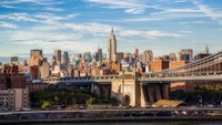 Deslumbrante horizonte de Manhattan com as pontes do Brooklyn e de Manhattan