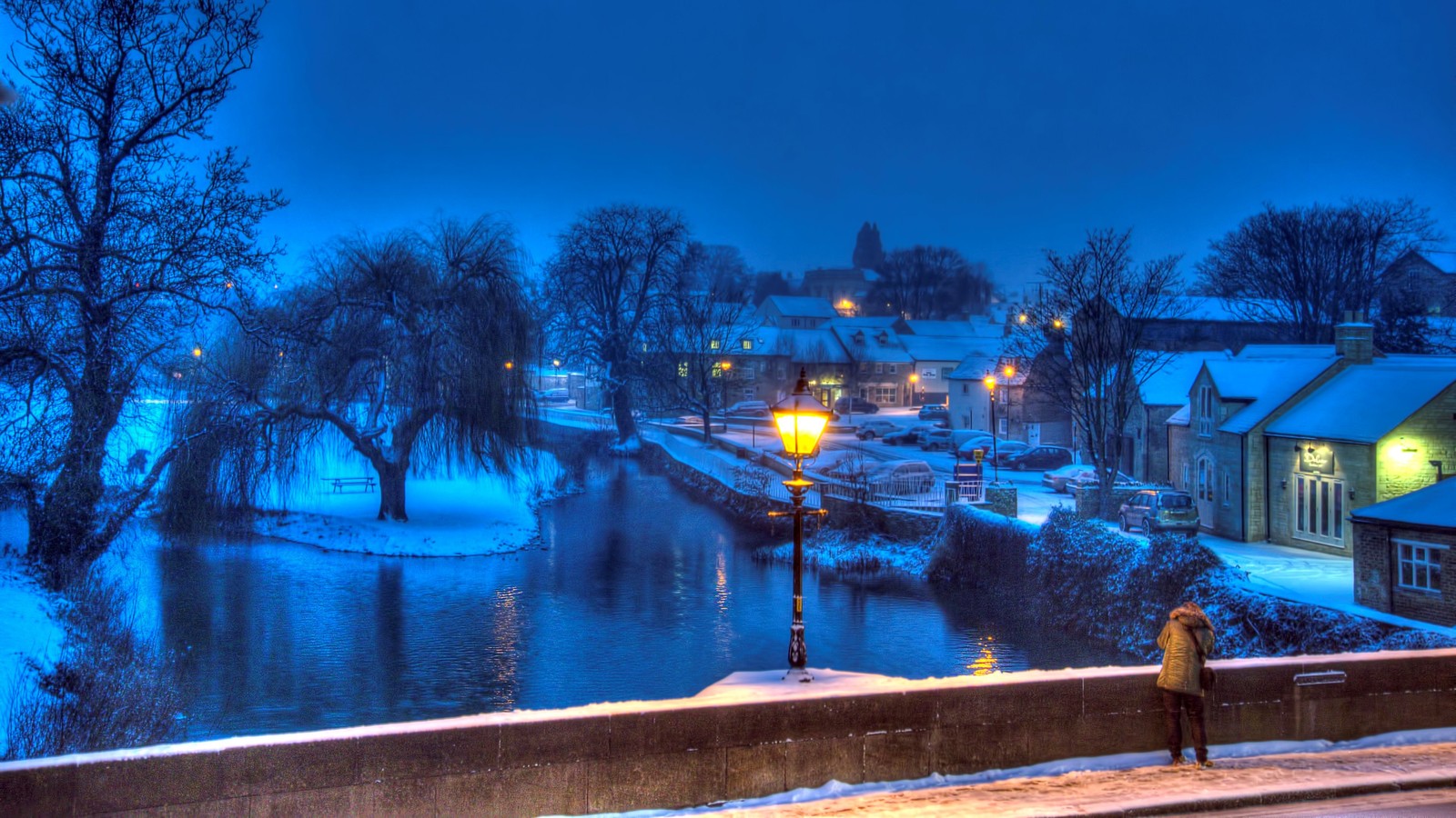 Descargar fondo de pantalla invierno, azul, agua, nieve, noche