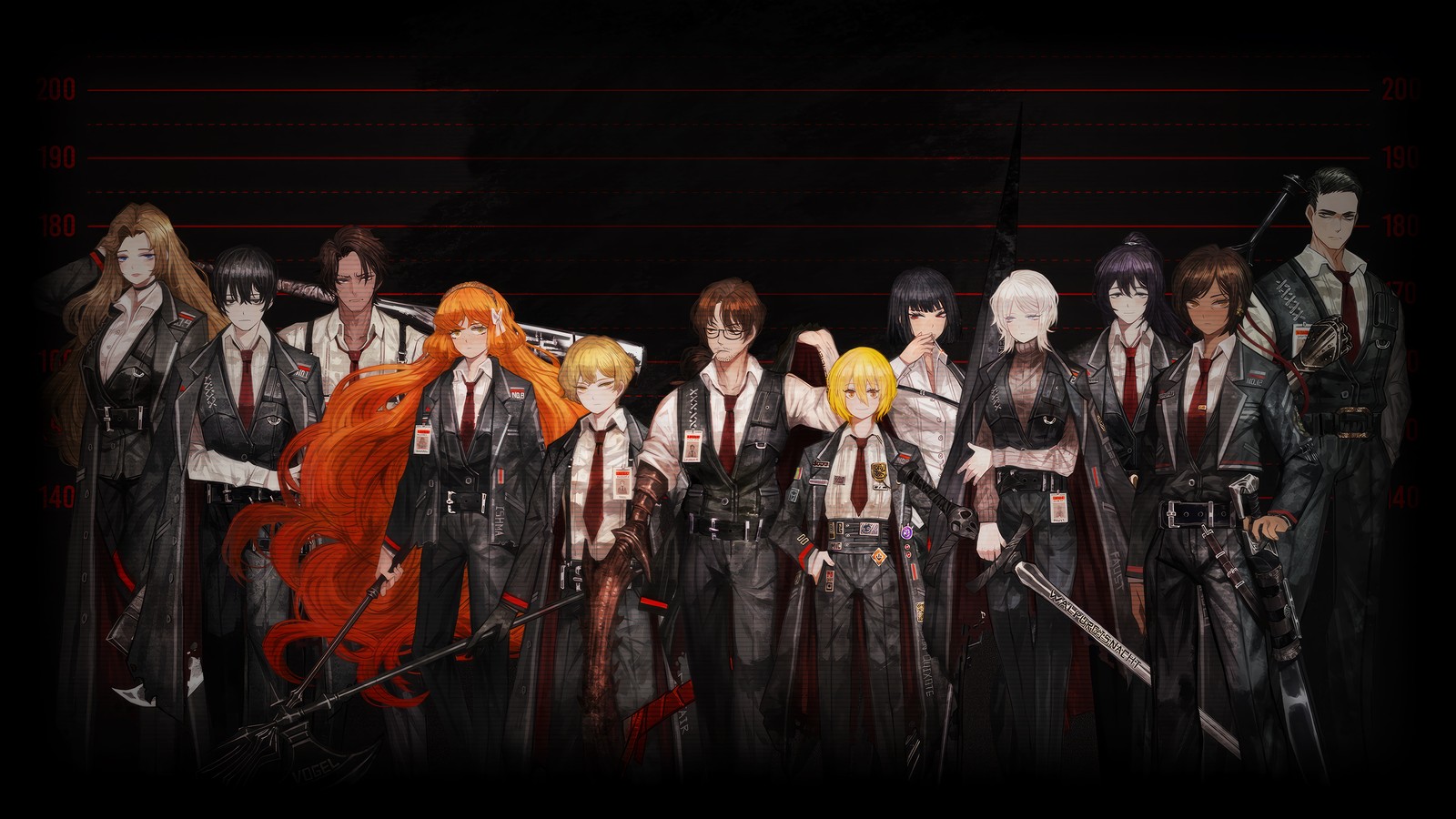 Arafed image of a group of people with swords and orange hair (limbus company, video game, characters)