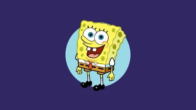 Smiley SpongeBob on Dark Purple Background - Aesthetic Cartoon Wallpaper