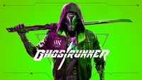 Ghostrunner: Futuristic Cyberpunk Warrior on Neon Green Background