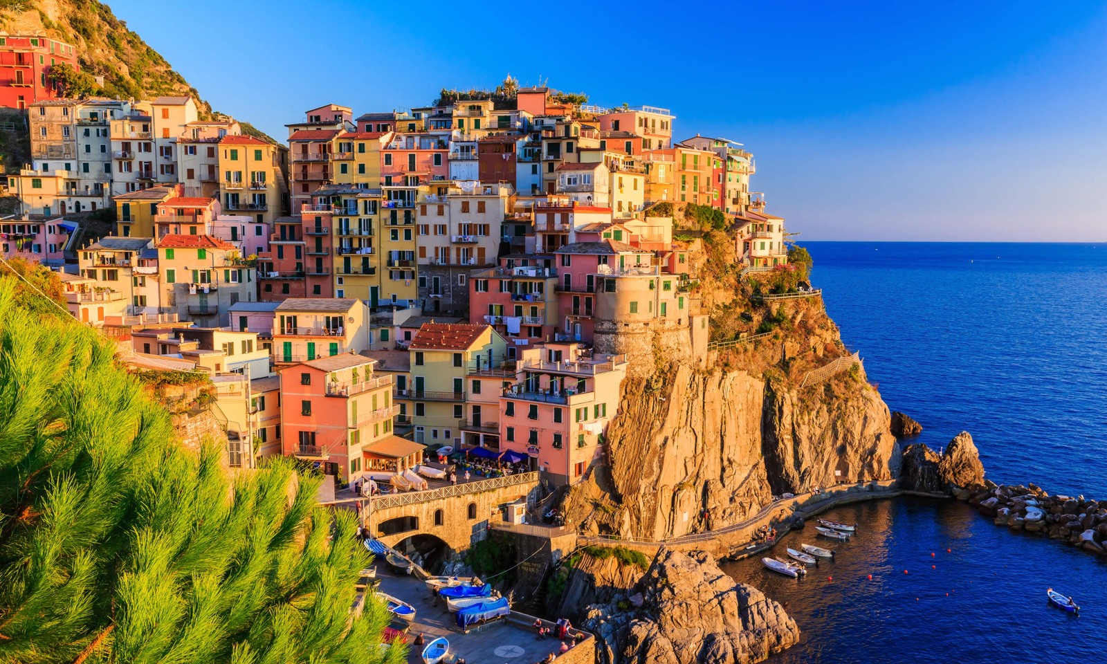 A view of a village on the edge of a cliff overlooking the ocean (vernazza, coast, town, cliff, sea)