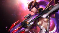 Viúva em Armadura Cósmica: Um Guerreiro Celestial de Overwatch