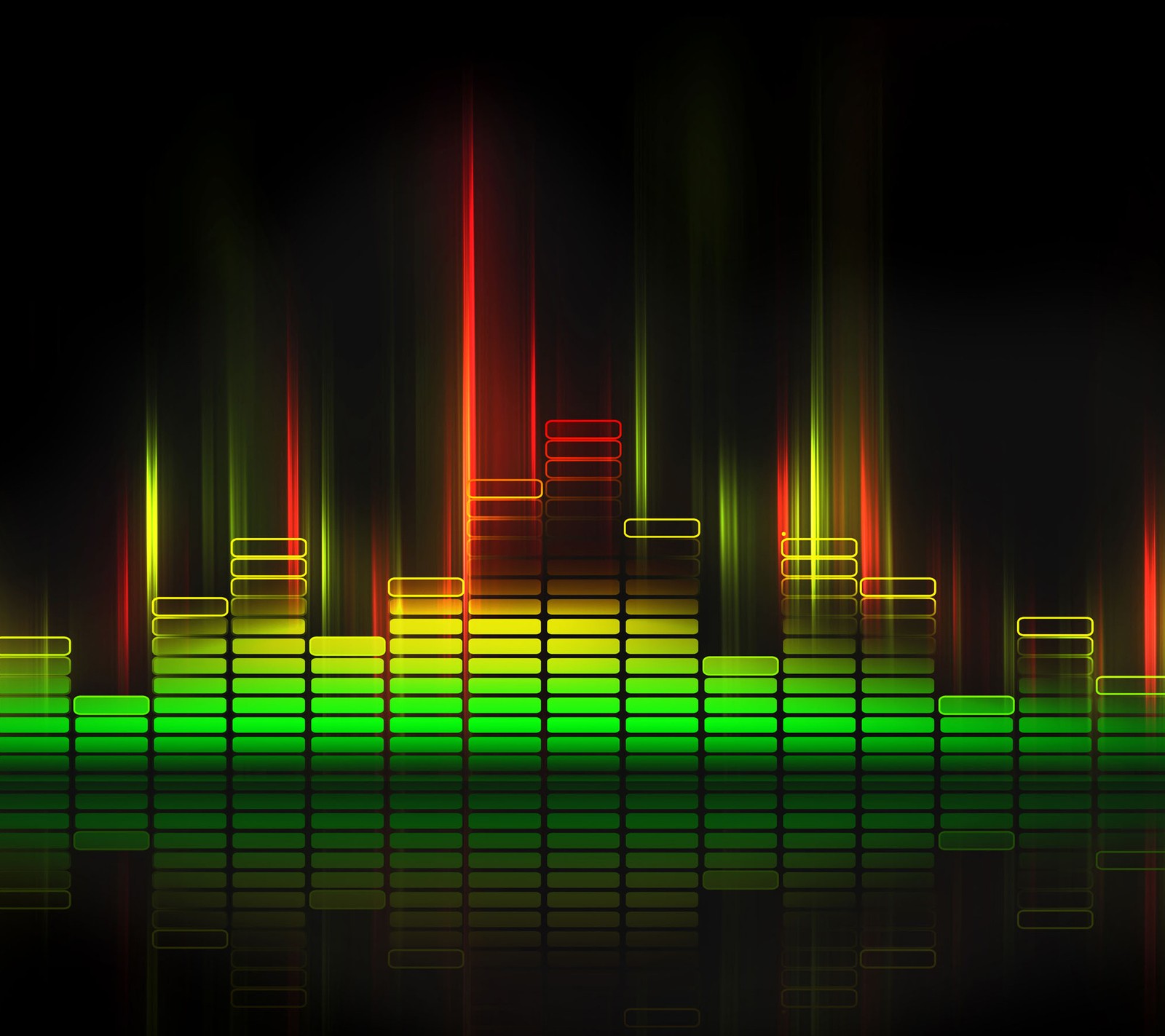 A close up of a colorful sound wave on a black background (color, equalizer, light, music)