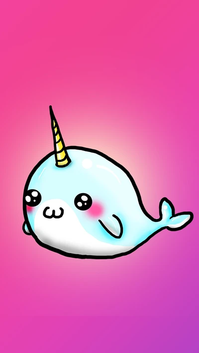 Cute Cartoon Narwhal with Big Eyes and a Shiny Horn