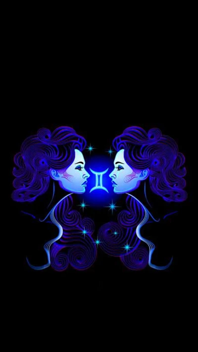 Gemini Zodiac Sign Representation with Dual Faces and Cosmic Elements