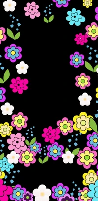 Colorful Floral Pattern on a Black Background