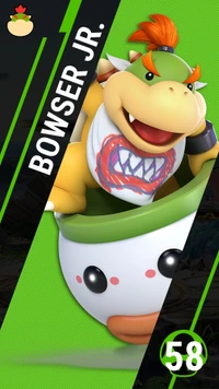 Bowser Jr. em uma postura brincalhona, exibindo seu design único e cores vibrantes, pronto para a ação em Super Smash Ultimate.