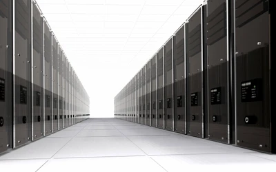 Symmetrical Server Room: A Black and White Architectural Perspective