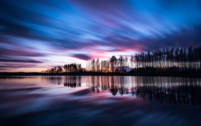 Serene Nordic Sunset: Vibrant Reflections Over Tranquil Waters