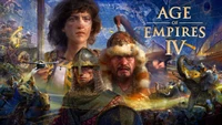 Art clé épique d'Age of Empires IV mettant en vedette des personnages emblématiques et des batailles historiques