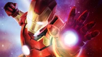 Iron Man vuela a través de una galaxia cósmica