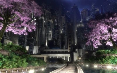 Gotham City Sereno: Un paisaje nocturno de naturaleza y maravillas urbanas