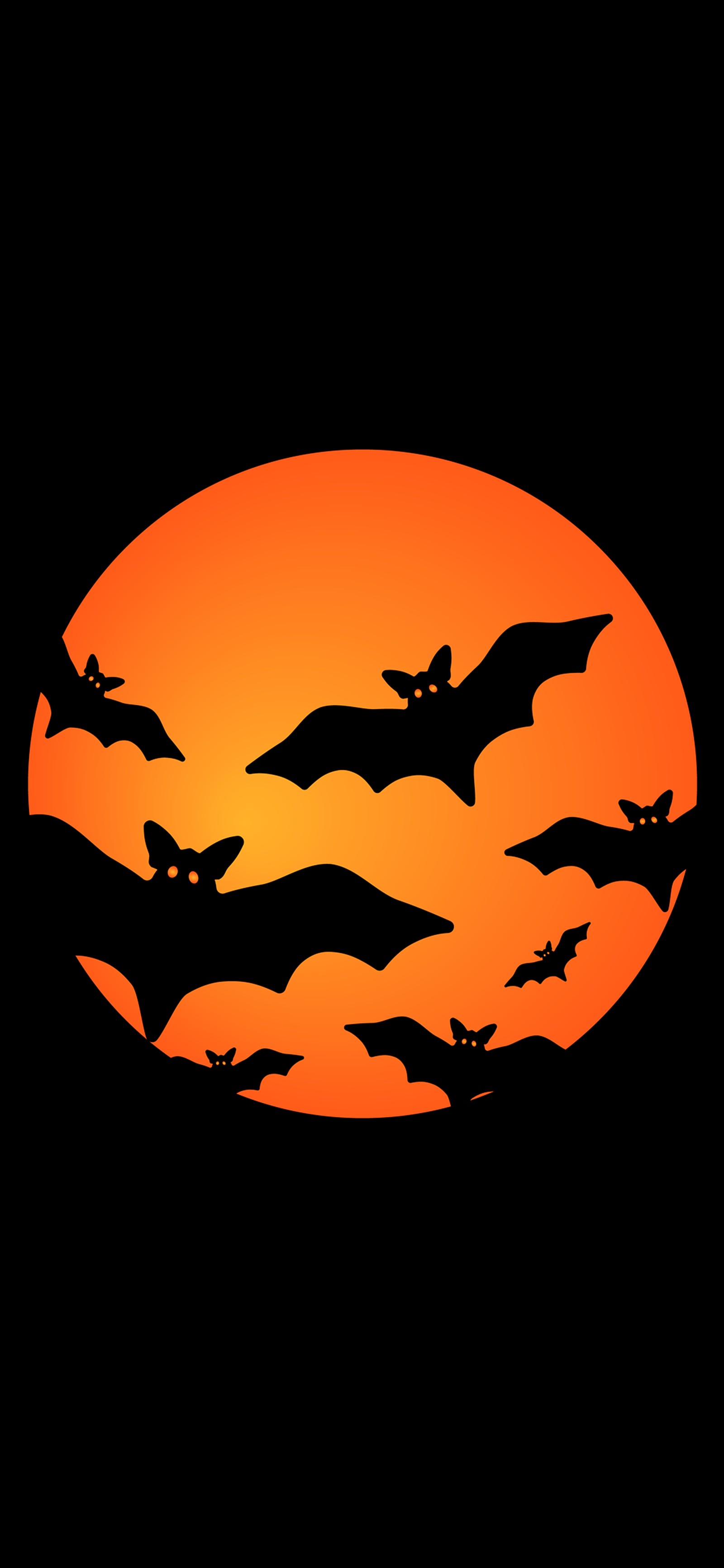 There are a lot of bats flying in the sky at sunset (orange, festival, graphics, bat, crescent)