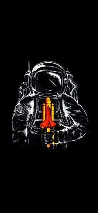 Stylized Astronaut Holding a Rocket Against a Black Background