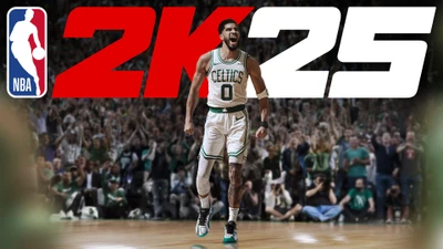 Джейсон Тейтум празднует в NBA 2K25 Бостон Селтикс 4K обои