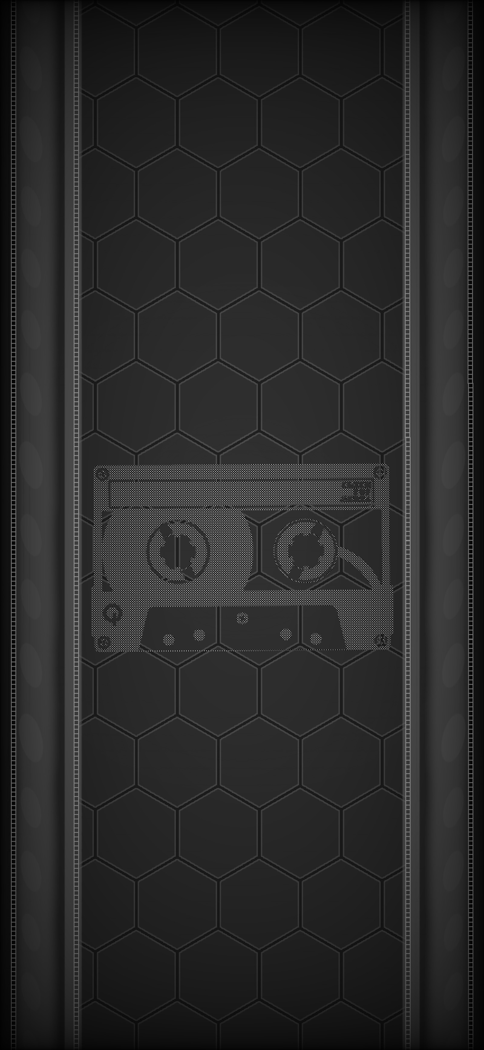 A close up of a black and white photo of a cassette player (black and white, mathematics, brown, rectangle, wood)