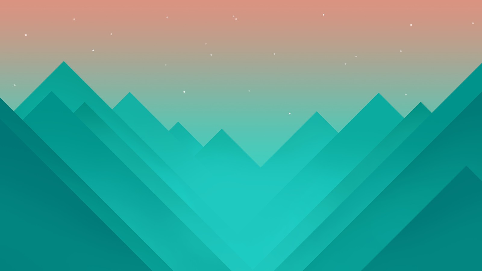 A green and blue mountain range with stars in the sky (minimalist, minimalism, valley, mountain, abstract)