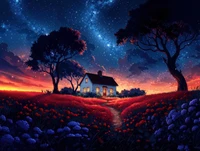 surréaliste, paysage, art dia, ai art, nuit