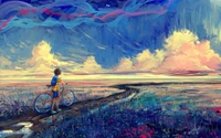 Dreamscape Journey: A Colorful Bicycle Ride Through an Abstract Landscape