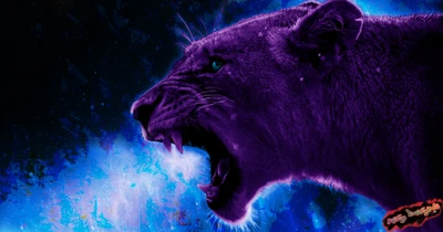 Majestic Purple Lion Roaring in Artistic Illustration