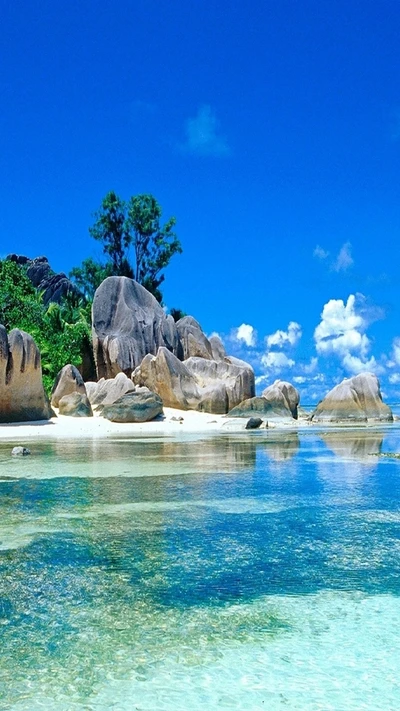 beach, paradise, rock, sand, stone