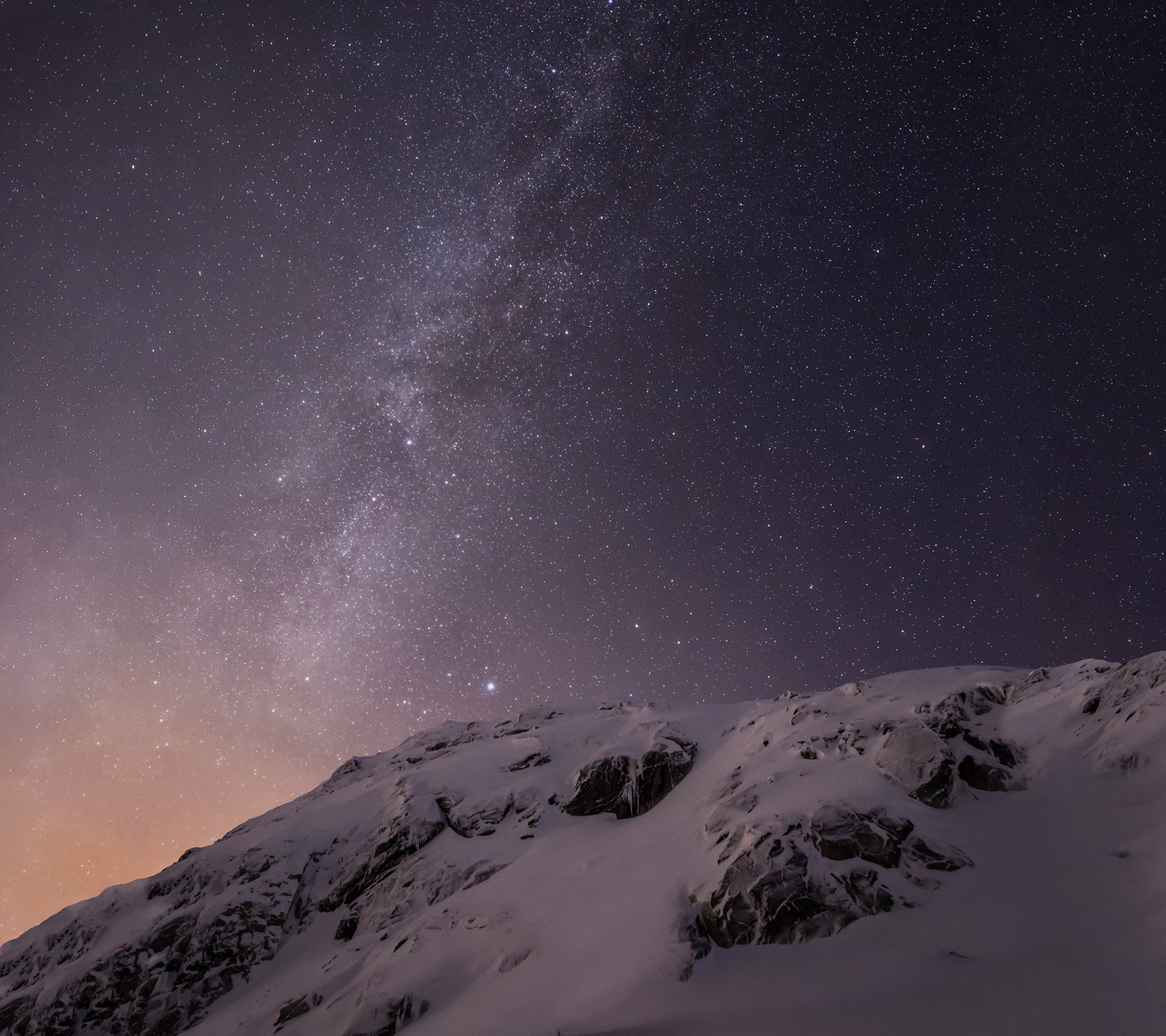 Starry sky over a snowy mountain with a few clouds (apple, default, ios, ipad, iphone)