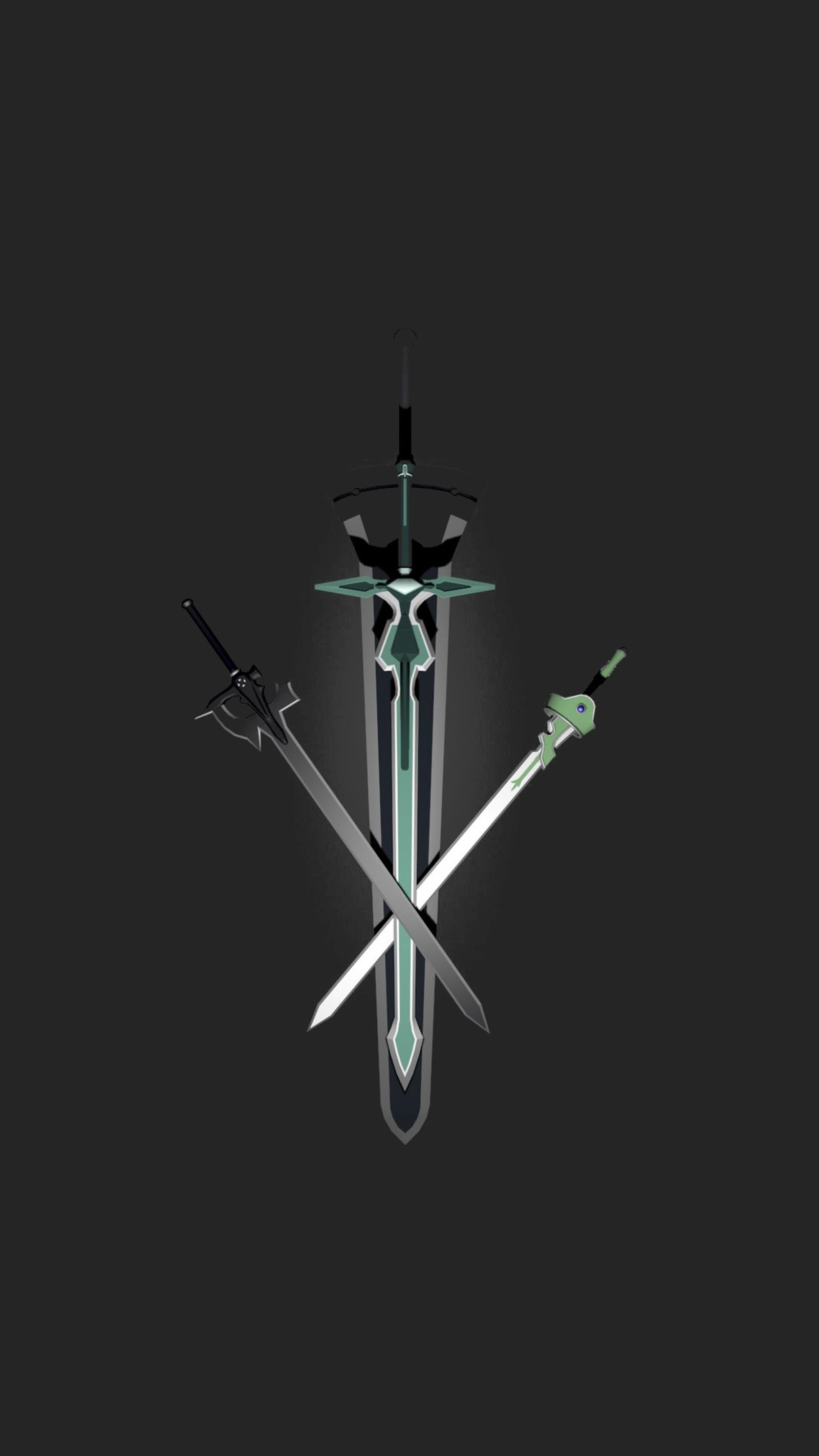 There are two swords and a sword on a black background (kirito, sao, sword art online, swords)