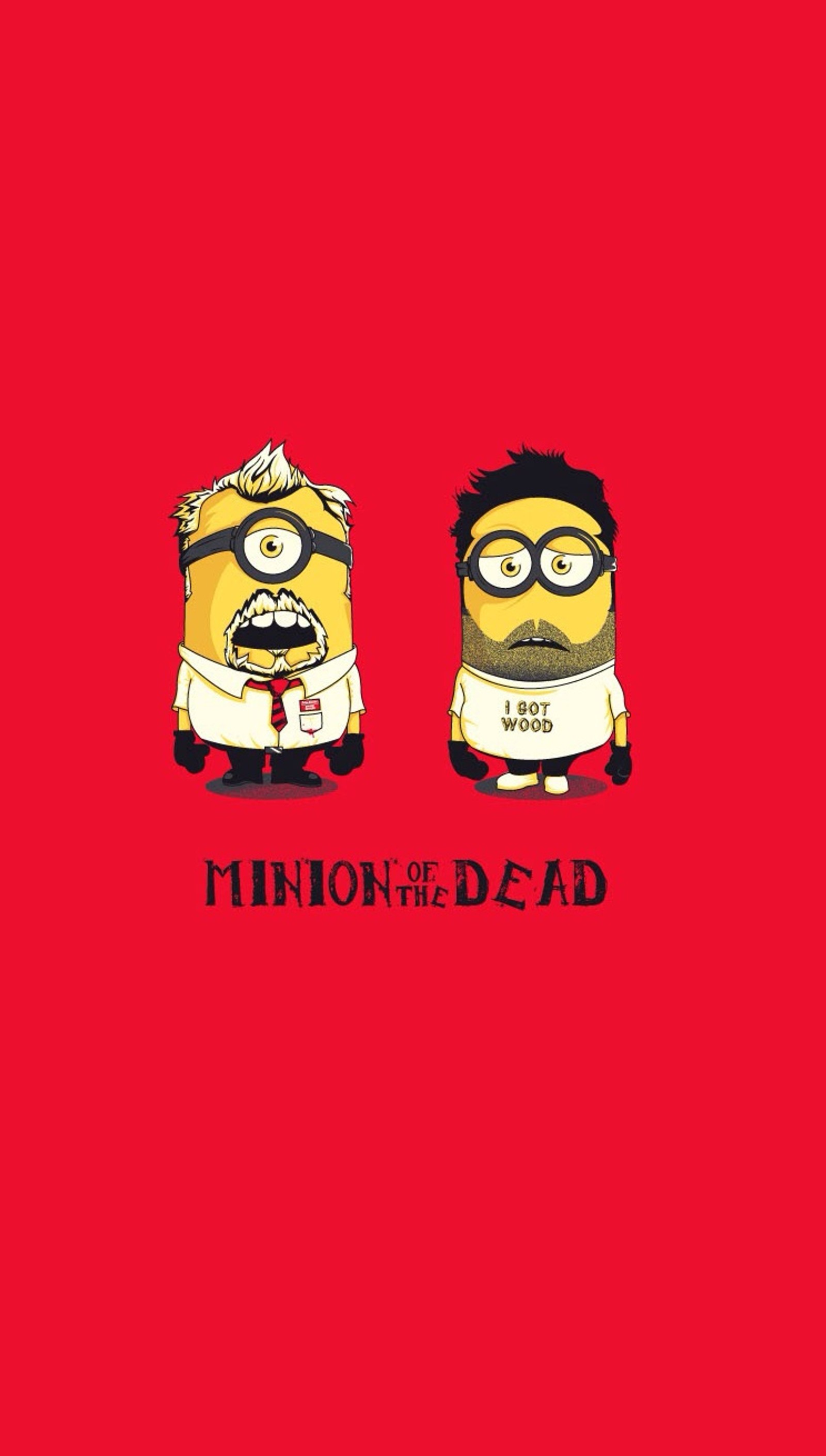 A couple of minions are standing next to each other on a red background (gjgunjan, minions)