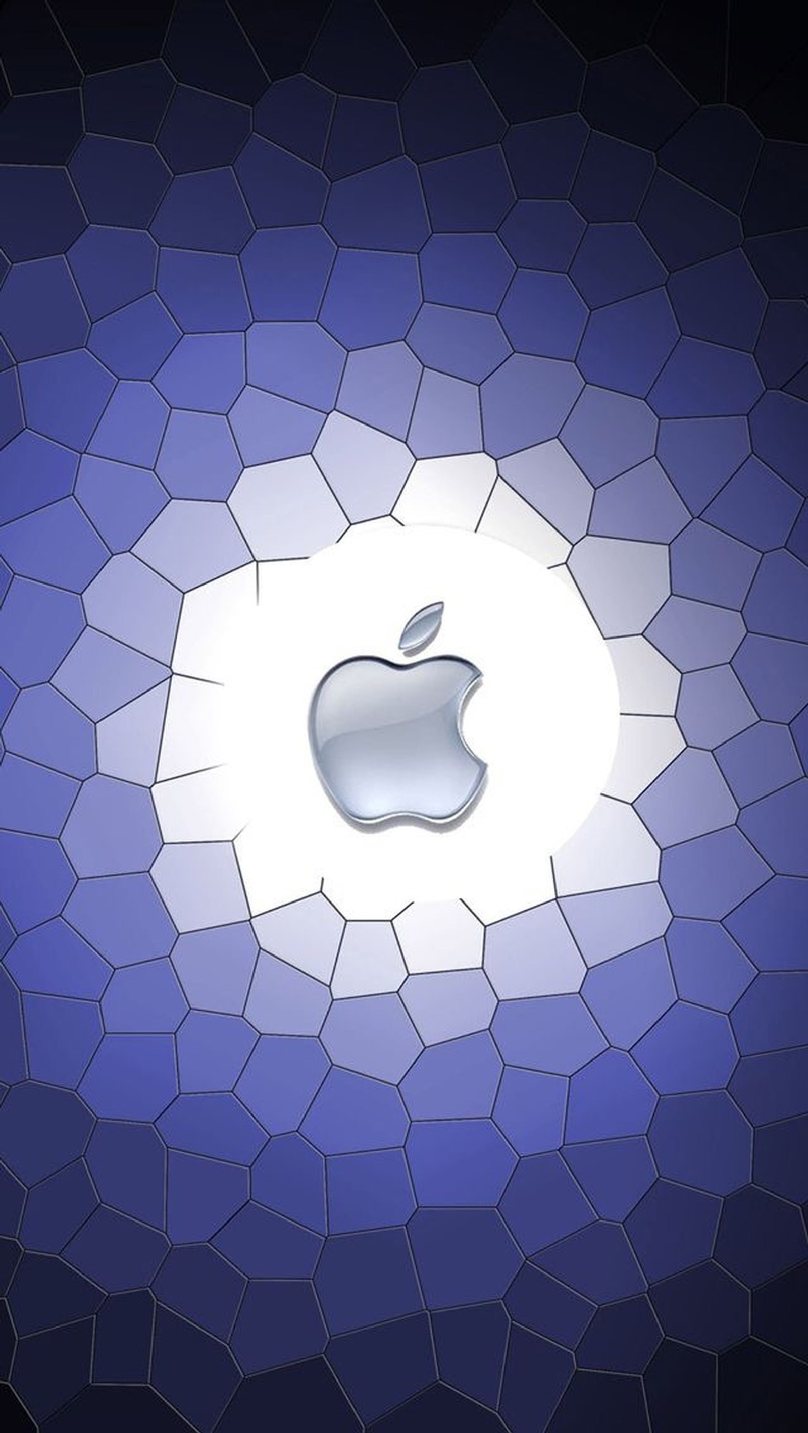 There is a picture of a apple logo on a mosaic background (apple, blue)