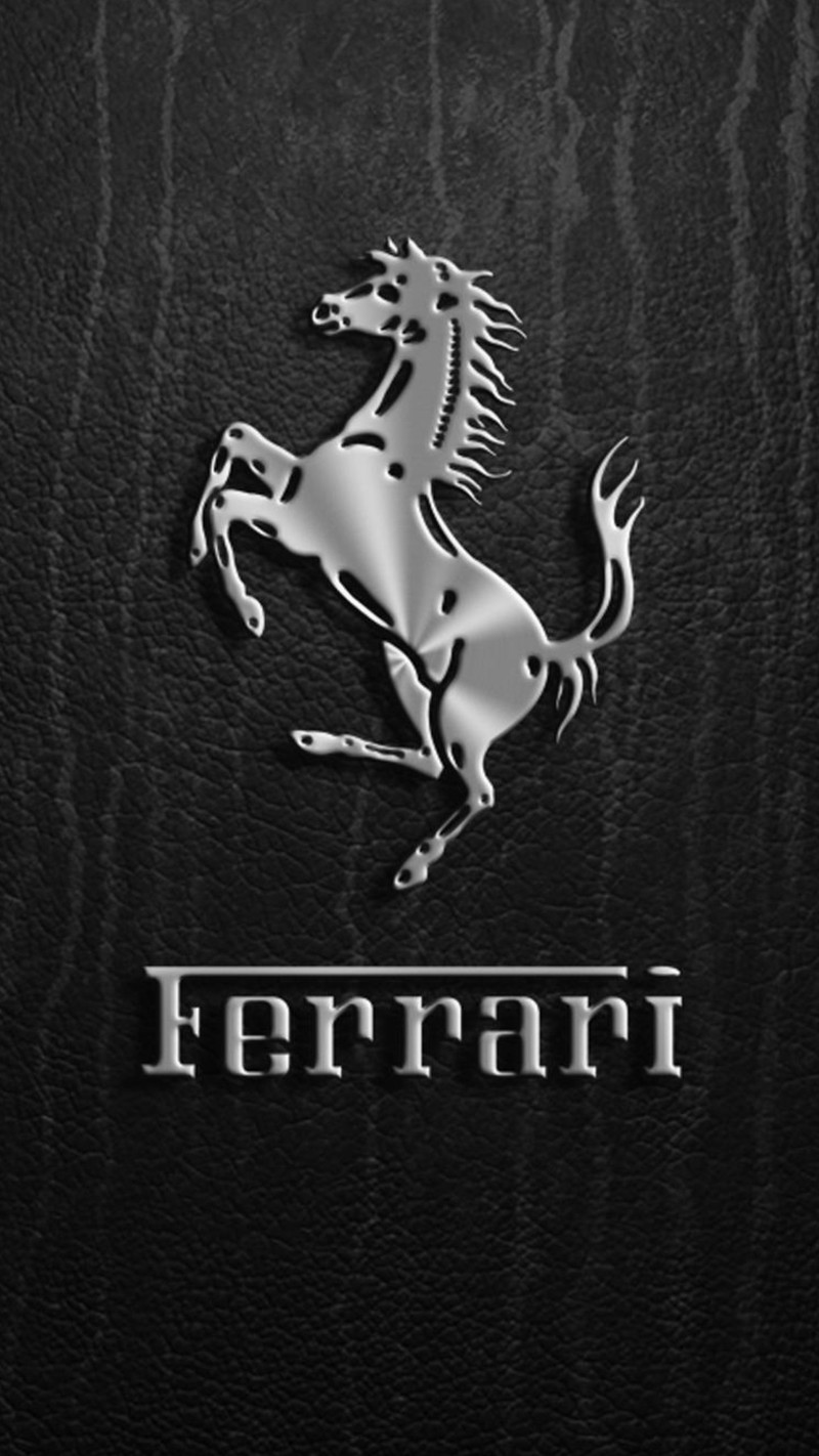 Черно-серебристый логотип ferrari на черном кожаном фоне (логотип, скудерия, scuderia)