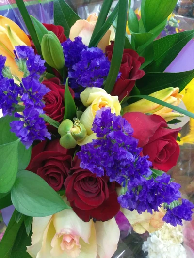 Colorful Bouquet of Roses and Vibrant Flowers