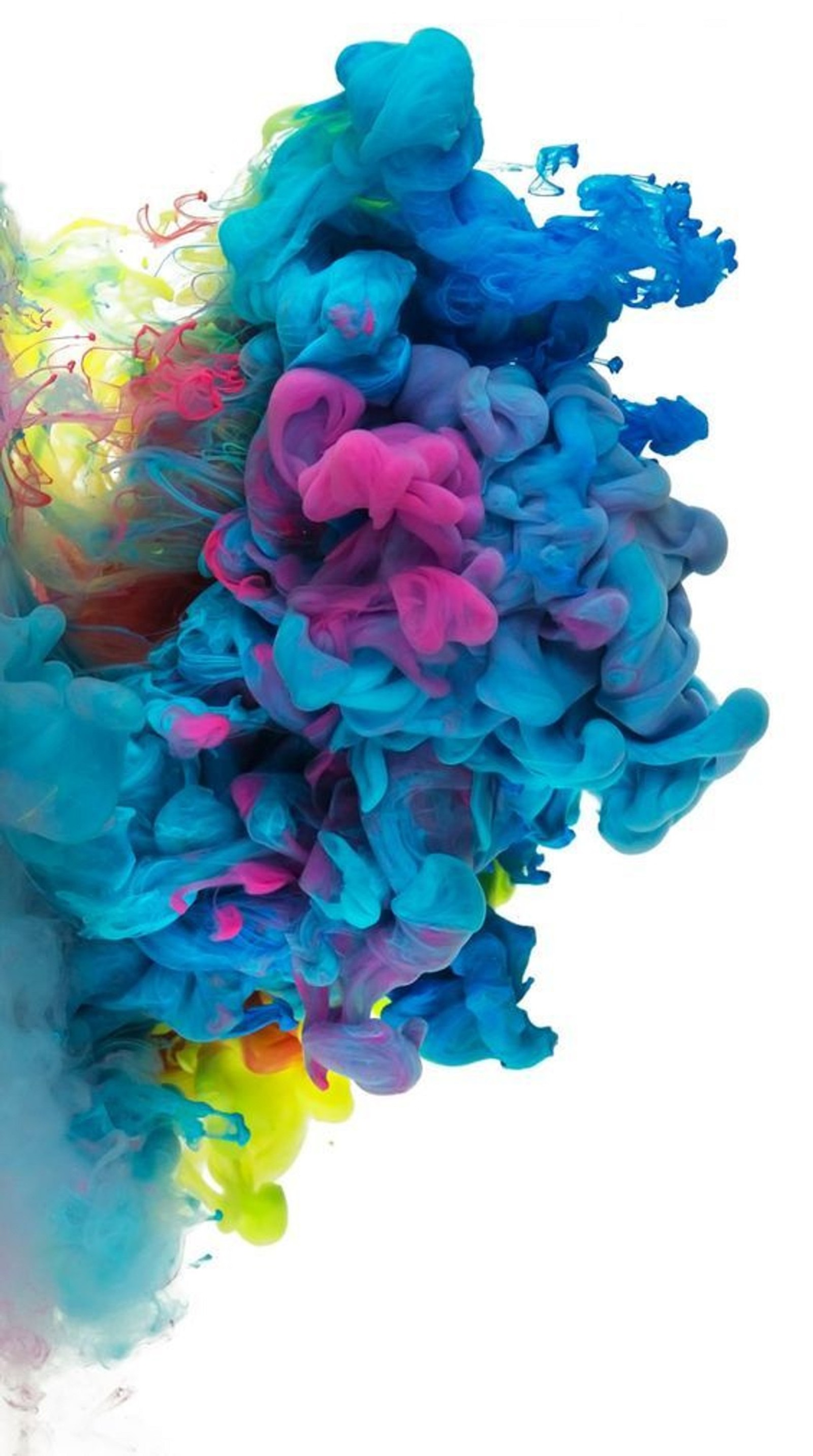 A close up of a colorful liquid substance in the air (explosion, colours)