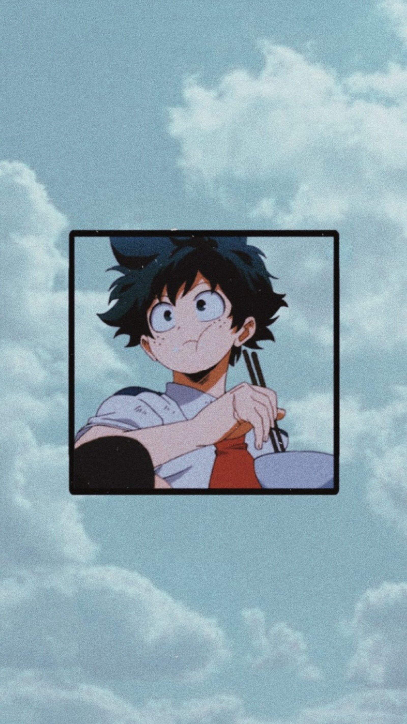 Anime boy with a sticker on his face in the sky (bnha, boku no hero academia, midorya, midorya izuku)