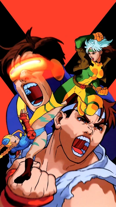 1080x1920, zyklop, ryu, videospiele, x men gegen street fighter