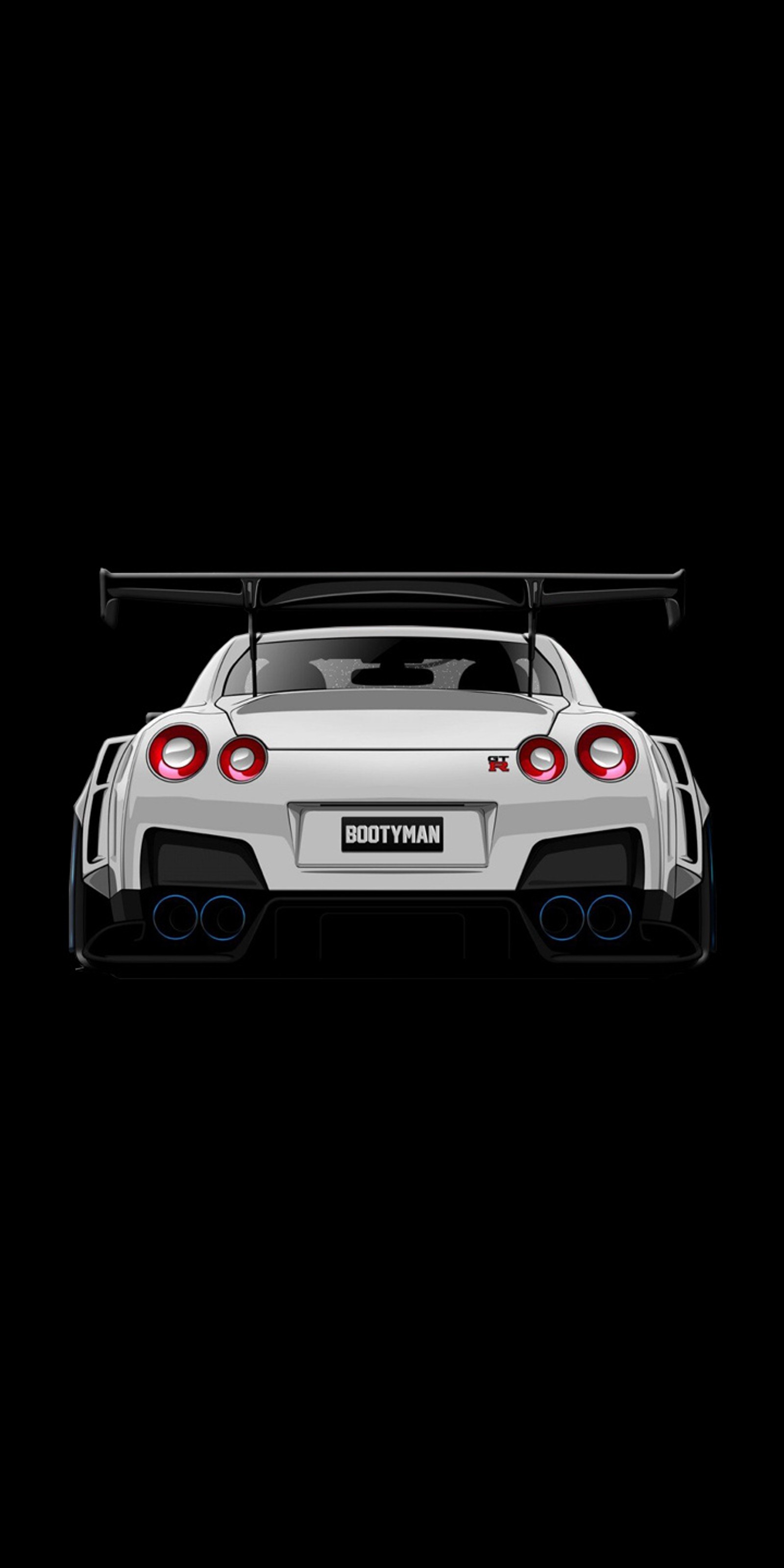 Um close em um carro esportivo branco com um fundo preto (saque, carro, carros, edc, gtr)