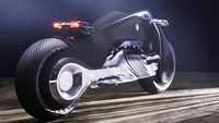 Futuristic BMW Motorrad Concept Motorcycle with Innovative Tire Design and Sleek Aesthetic.