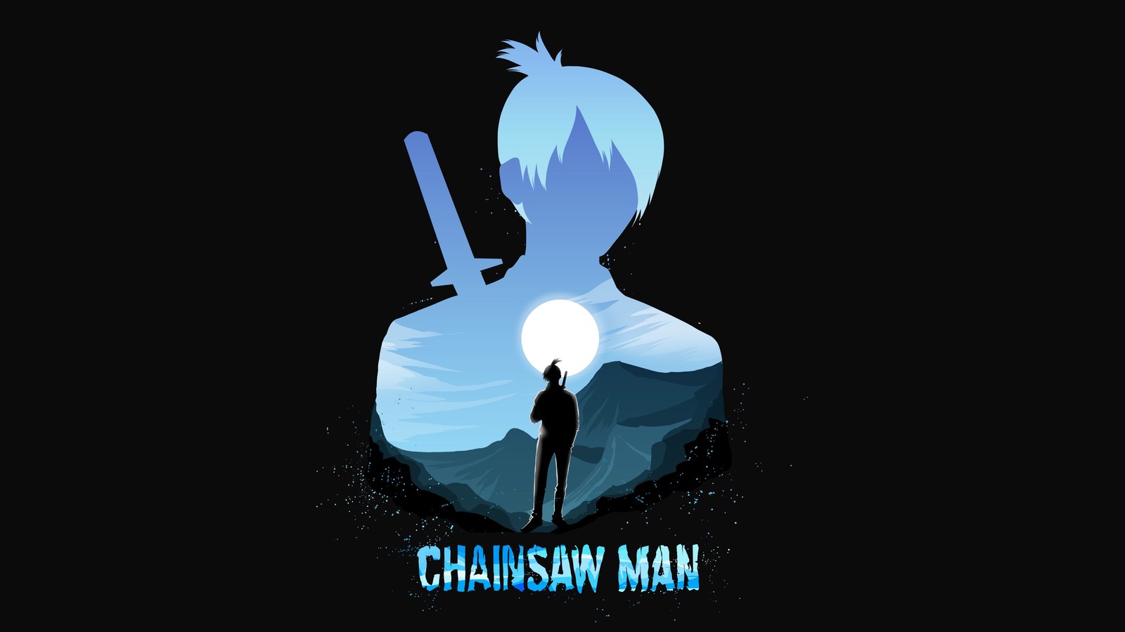 Ein mann mit einem schwert steht vor einem berg (aki hayakawa, kettensägenmann, chainsaw man, teufelsjäger der öffentlichen sicherheit, makimas special squad)