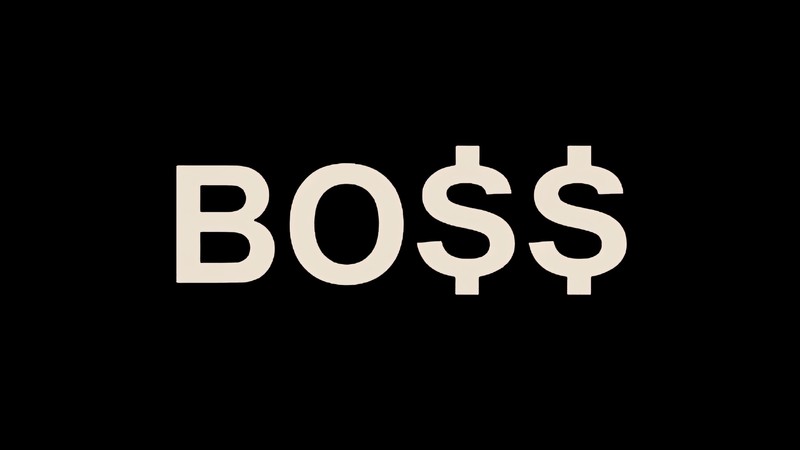 Близкий план знака с надписью boss на черном фоне (босс, доллар, форекс, forex, торговля)