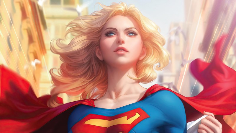 Женщина в костюме супермена стоит на улице (супердевушка, supergirl, супергерой, dc comics, комиксы)