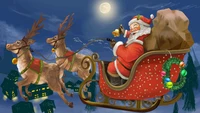 Santa Claus Delivers Joy on Christmas Eve with Reindeer and Sleigh