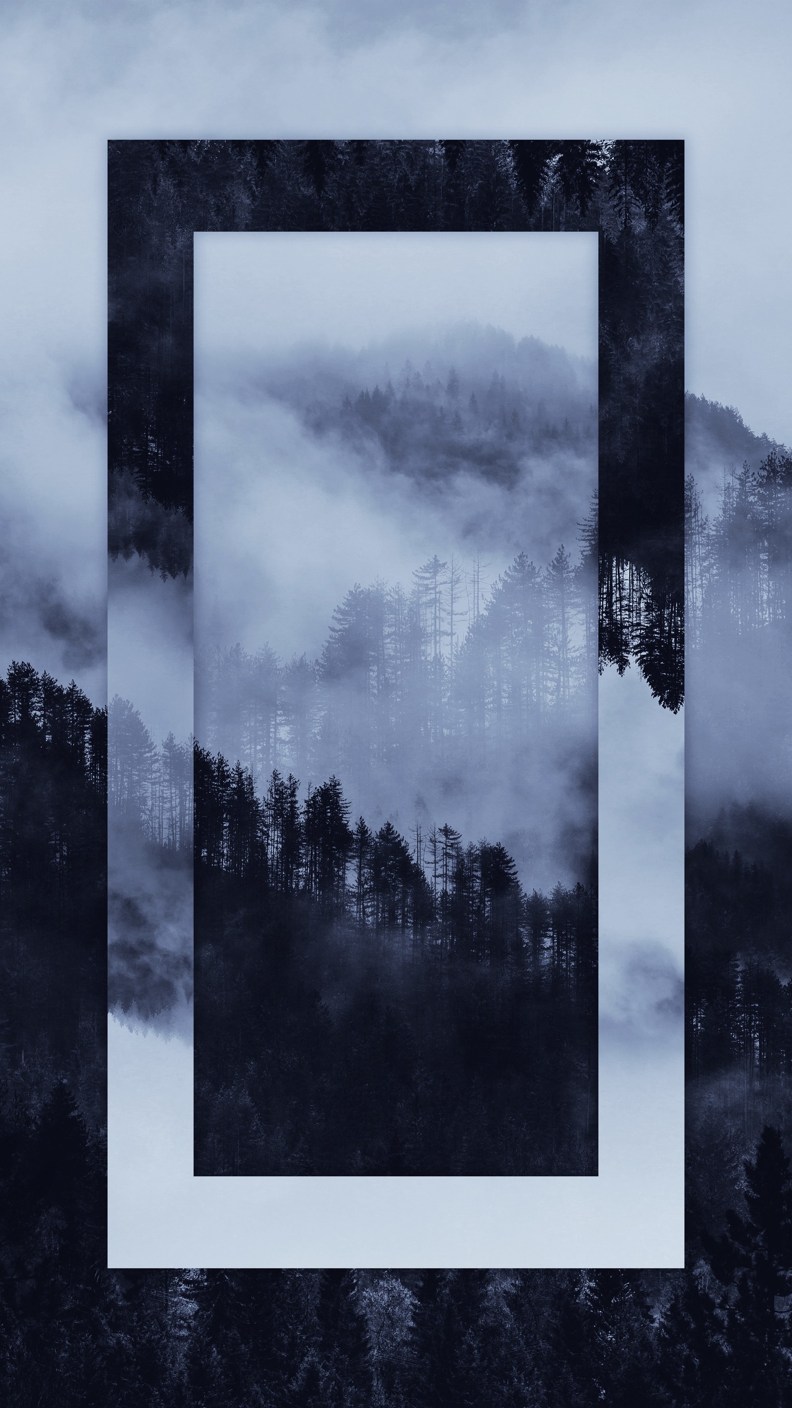 Hay una imagen de un bosque en la niebla (nube, soundcloud, pintura, diseño gráfico, atmósfera)