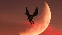 Majestic Winged Creature Soaring Against a Glowing Moonlit Sky