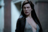 Striking Portrait of Milla Jovovich as a Mysterious Character in a Fashionable Film Scene