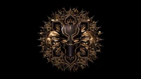 Black Panther Emblem: Marvel Superhero Icon with Intricate Gold Detailing on Dark Background