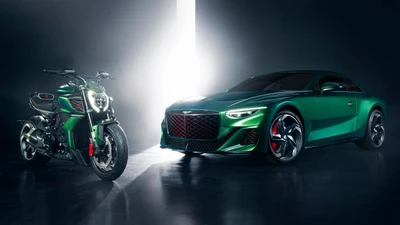 Elegant Fusion: Bentley Mulliner Batur and Ducati Diavel in Striking Green