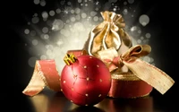 Festive Christmas Still Life with Red Ornament and Gift