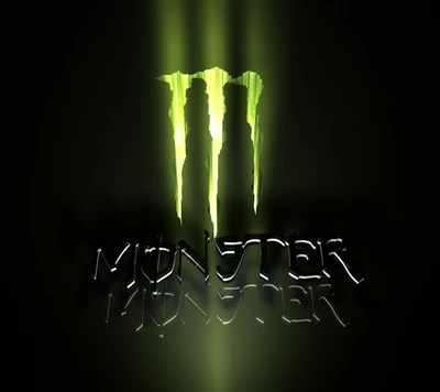 Logotipo da Monster Energy com texto reflexivo e destaques verdes