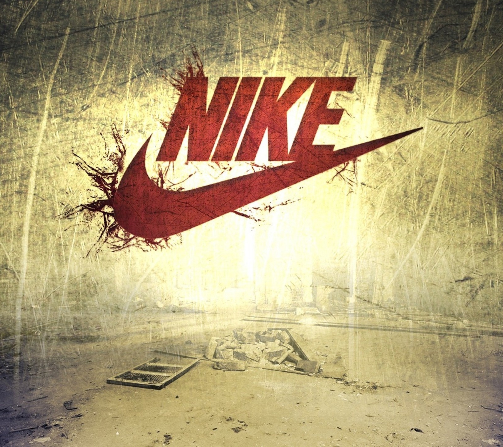 Nike logo on a dirty wall with a broken phone (android, best, epic, logo, new)